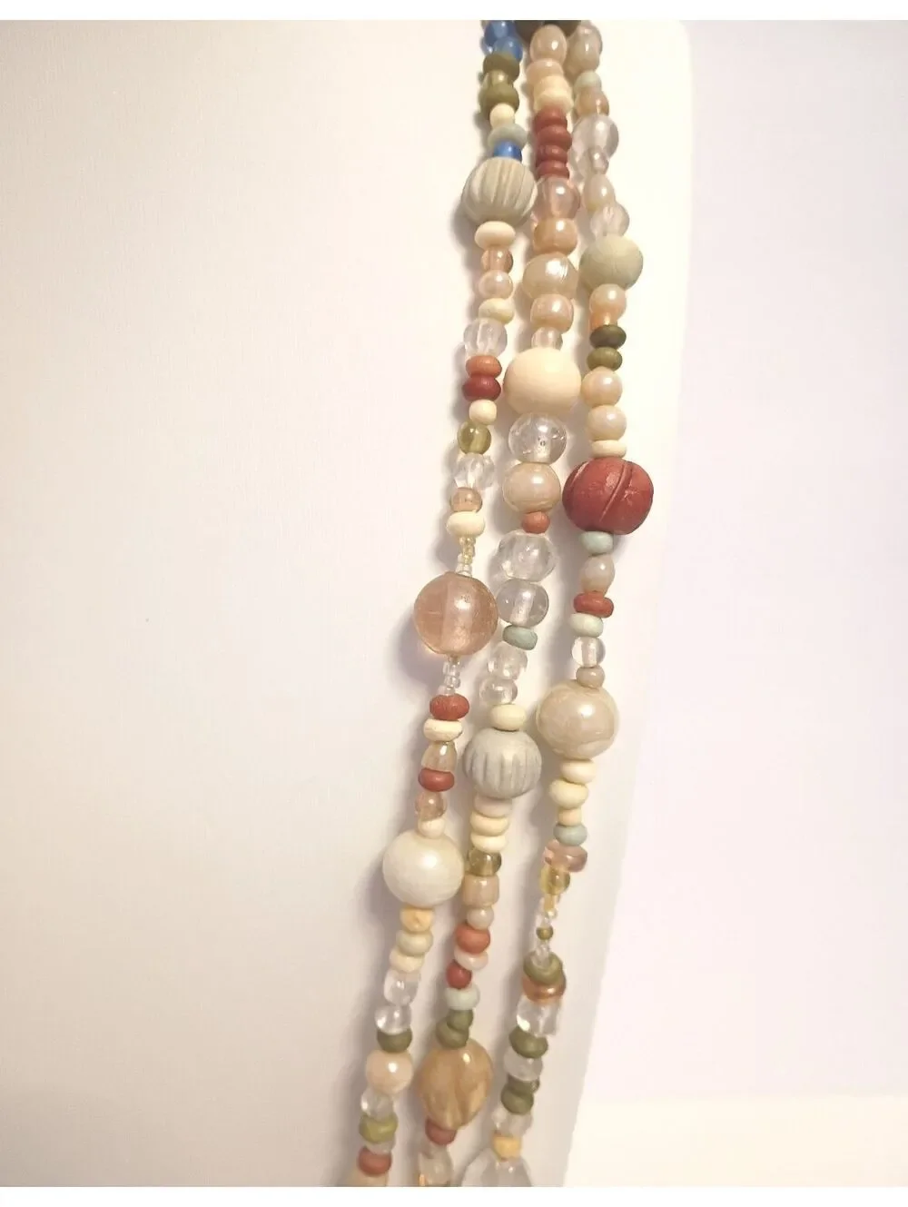 Vintage Beautiful Versatile Necklace, Triple Strand Multi Colors of Glass Beads